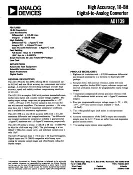 AD1139. High Accuracy, 18-Bit Digital-to-Analog Converter