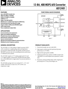 AD12401. 12-Bit, 400 MSPS A/D Converter