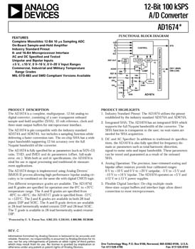 AD1674. 12-Bit, 100 kSPS, Complete ADC