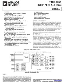 AD1838A. 2 ADC, 6 DAC 96 kHz, 24-Bit Sigma Delta Codec