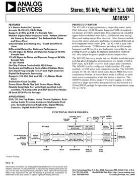 AD1855. Stereo, 96 kHz, Multibit Sigma Delta DAC