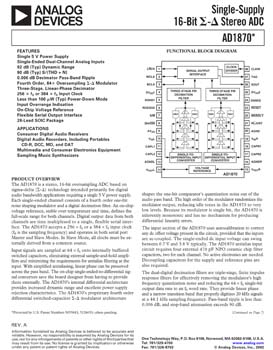 AD1870. Single-Supply 16-Bit Sigma Delta Stereo ADC