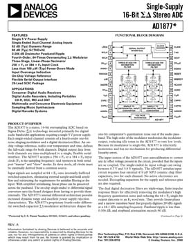 AD1877. Single-Supply 16-Bit (Sigma Delta) Stereo ADC