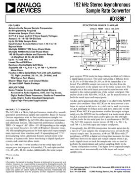 AD1896. 192 kHz Stereo Asynchronous Sample Rate Converter