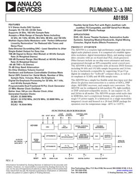 AD1958. High Performance, Single-Chip Stereo Digital Audio Playback System