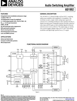 AD1992. Class-D Audio Power Amplifier - 2 x 10W