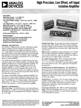 AD208. High Precision, Low Offset, mV Input Isolation Amplifier