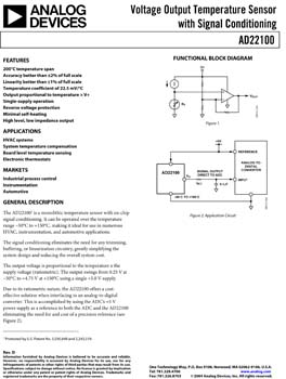 AD22100. Voltage Output Temperature Sensor with Signal Conditioning