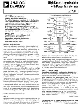 AD260. 40 MBd five channel digital isolator + isolated power for Fieldbus, Microcontroller/peripheral interface and data transmission