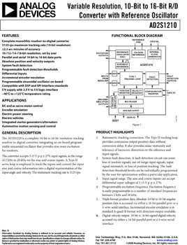 AD2S1210. Variable Resolution, 10-Bit to 16-Bit R/D Converter with Reference Oscillator