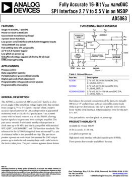 AD5063. 2.7V-5.5V, Full Accurate 16-Bit Vout nanoDAC(r) Converter, Unbuffered, in a MSOP