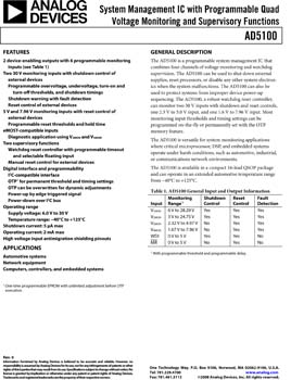 AD5100. System-Management IC with Programmable Quad Voltage Monitoring and Supervisory Functions