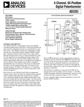 AD5203. 4-Channel, 64-Position Digital Potentiometer