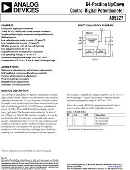 AD5227. 64-Position Digital Up/Down Control Potentiometer