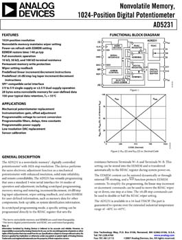 AD5231. Nonvolatile Memory, 1024-Position Digital Potentiometer