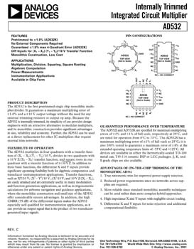 AD532. Internally Trimmed Integrated Circuit Multiplier