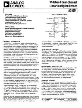 AD539. Wideband Dual-Channel Linear Multiplier/Divider