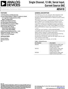 AD5410. Single Channel, 12-Bit, Serial Input, Current Source DAC