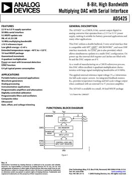 AD5425. High Bandwidth, CMOS 8-Bit Serial Interface Multiplying D/A Converter