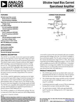 AD549. Ultralow Input-Bias Current Operational Amplifier