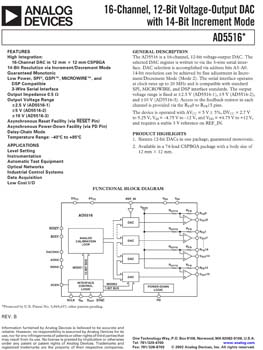 AD5516. 16-Channel 12-Bit Bipolar Voltage-Output DAC with 14-Bit Increment Mode