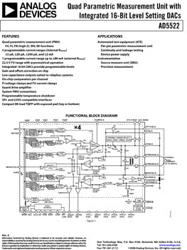 AD5522. Quad Parametric Measurement Unit With Integrated 16-Bit Level Setting DACs