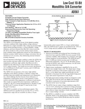 AD561. Low Cost 10-Bit Monolithic D/A Converter