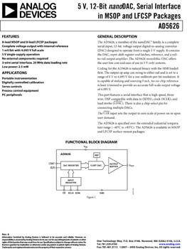 AD5626. 5 V, 12-Bit nanoDAC(tm), Serial Interface in MSOP and LFCSP Packages