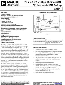 AD5641. 2.7 V to 5.5 V, 100 µA, 14-Bit nanoDAC, SPI Interface in SC70 Package