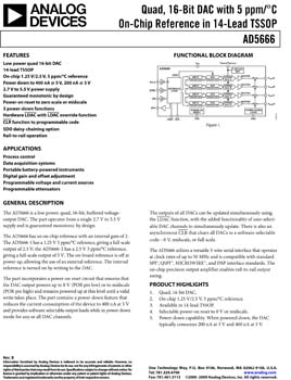 AD5666. Quad, 16 Bit D/A Converter with 10ppm/°C Max On-Chip Reference in 14-Lead TSSOP