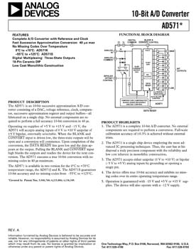 AD571. 10-Bit, A/D Converter, Complete with Reference and Clock
