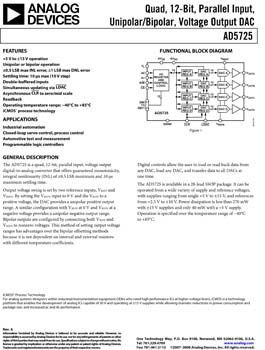 AD5725. Quad, 12-Bit, Parallel Input, Unipolar/Bipolar, Voltage Output DAC
