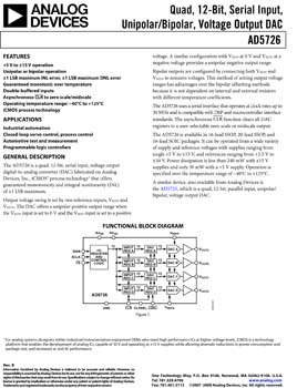 AD5726. Quad, 12-Bit, Serial Input, Unipolar/Bipolar, Voltage Output DAC