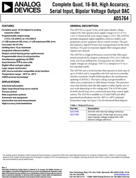 AD5764. Complete Quad, 16-Bit, High Accuracy, Serial Input, Bipolar Voltage Output DACs