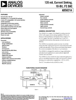 AD5821A. 120 mA, Current Sinking, 10-Bit, I2c DAC