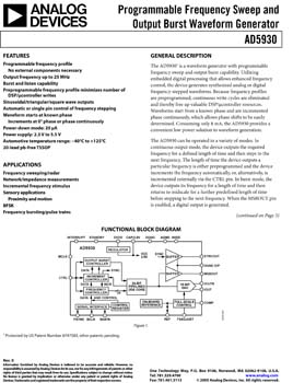 AD5930. Programmable Frequency Sweep and Output Burst Waveform Generator
