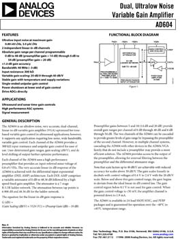 AD604. Dual, Ultralow Noise Variable Gain Amplifier