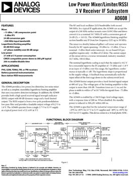 AD608. Low Power Mixer/Limiter/RSSI 3 V Receiver IF Subsystem