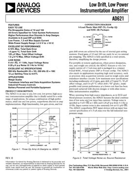 AD621. Low Drift, Low Power Instrumentation Amp with fixed gains of 10 and 100