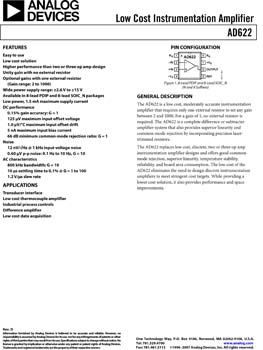 AD622. Low Cost Instrumentation Amplifier