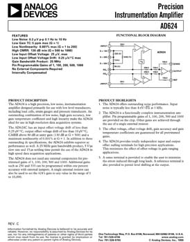 AD624. High Precision, Low Noise Instrumentation Amplifier