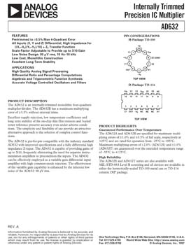 AD632. Internally Trimmed Precision IC Multiplier