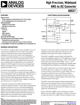 AD637. High Precision, Wideband RMS-to-DC Converter 