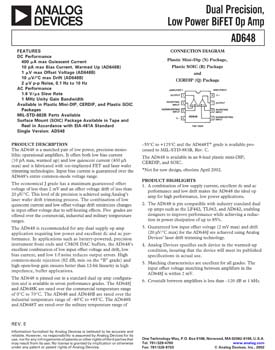 AD648. Dual Precision, Low Power BiFET Op Amp