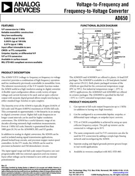 AD650. Voltage-to-Frequency and Frequency-to-Voltage Converter