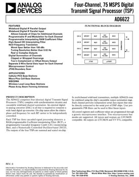 AD6622. 65 MSPS, Quad Transmit Signal Processor (TSP)