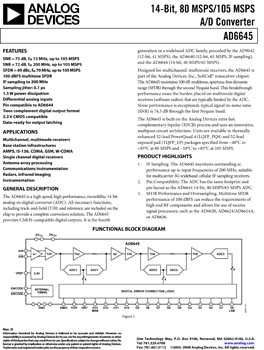 AD6645. 14-Bit, 80 MSPS/105 MSPS A/D Converter