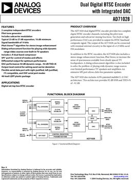 AD71028. Dual Digital BTSC Encoder with Integrated DAC