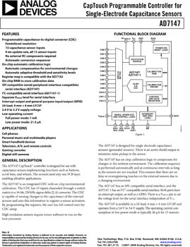 AD7147. CapTouch® Programmable Controller for Single-Electrode Capacitance Sensors