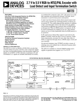 AD723. 2.7 V to 5.5 V RGB-to-NTSC/PAL Encoder with Load Detect and Input Termination Switch